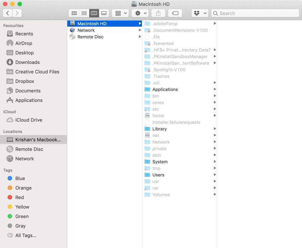 Finder window showing the macOS file system tree